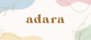 adara logo in brown on a pastel-branded background.