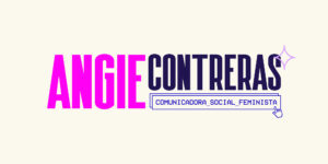 Full logo for Angie Contreras with "Angie" in pink, "Contreras" in blue-purple, and tagline "Comunicadora Social Feminista" on a light background.