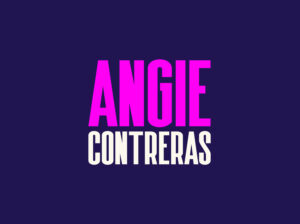 Angie Contreras logo with "Angie" in pink, "Contreras" in light tones, on a deep blue-purple background.