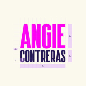 Angie Contreras logo displayed on a geometric grid for optical balance and design precision.