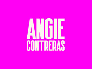 Angie Contreras logo variation with a pink background and light typography.