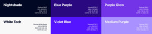 Blockchain Squad brand color palette featuring lilac and complementary tones.