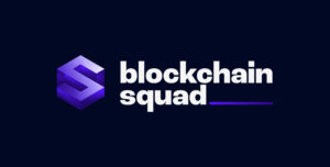 Full logo of Blockchain Squad with the name and symbol on a dark background.