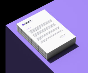 tech startup brand identity Letterhead of Blockchain Squad featuring the logo and a professional layout on a lilac background.