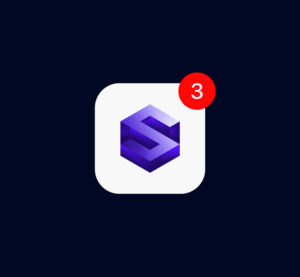 tech startup brand identity Blockchain Squad mobile app icon with a geometric symbol and notification badge.