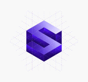 tech startup brand identity Blockchain Squad symbol overlaid on a construction grid to show geometric precision.