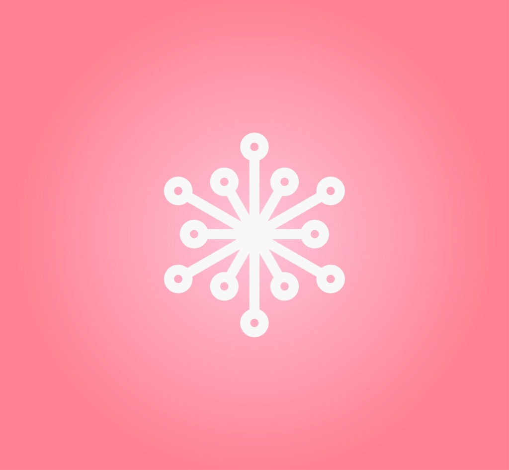 ClientCare symbol in light color over a pink background, combining dandelion and technology elements. Brand Identity Design