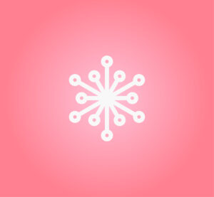 ClientCare symbol in light color over a pink background, combining dandelion and technology elements. Brand Identity Design