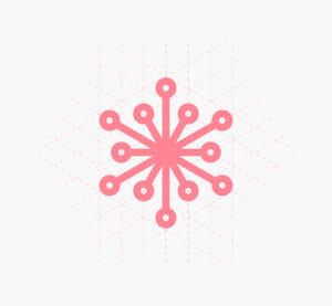 healthtech brand identity ClientCare symbol in pink on a geometric design grid, showing its construction and balanced design. Brand Identity Design