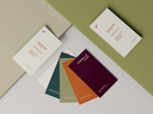 psychologist brand identity branding services for small businesses Clifford Lee business cards in multiple colors with logo and contact details.