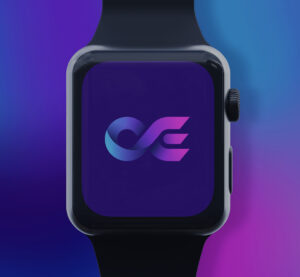 Apple Watch showing the Commerxe logo on a dark purple background.