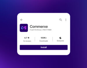 Mockup of the Commerxe app on the App Store with a download button.