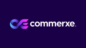 Commerxe logo with symbol and text on a dark purple background.