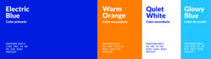 Contacto Visual brand color palette showcasing navy blue, orange, and complementary shades.