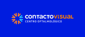 Contacto Visual logo with orange and blue iris symbol, white and orange text, and "Centro Oftalmológico" tagline on a blue background.