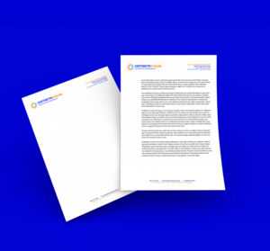 Two Contacto Visual letterhead sheets, one with a printed letter and another showing the design.