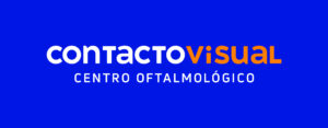 Full Contacto Visual logo with tagline "Centro Oftalmológico" in white, set on a blue background.