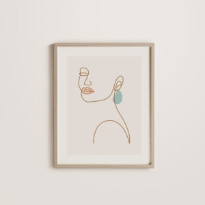 Minimalist illustration with earrings and lips in adara's brand colors.