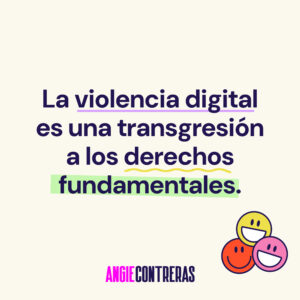 Instagram post template for Angie Contreras with the message about digital violence and rights.