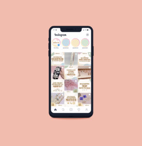 Mockup of a phone displaying adara's Instagram profile on a pink background.