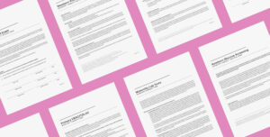 Consent contracts for midwives on a pink background.