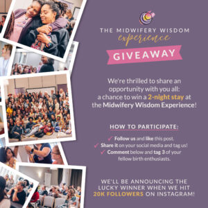 Instagram giveaway graphic offering two free nights for the Midwifery Wisdom Experience 2023.