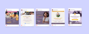 Mockup of five Instagram posts for Midwifery Wisdom Collective, featuring promotional and educational content.