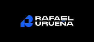 Rafael Urueña logo with a blue symbol and white text on a black background.