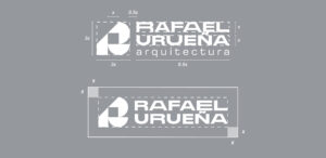 Grid showing the proportional alignment of Rafael Urueña’s logo and architectural symbol.