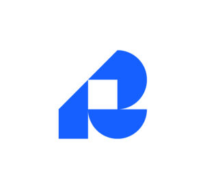 Blue geometric "R" symbol of Rafael Urueña on a white background.