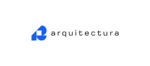 Blue Rafael Urueña symbol with black "ARQUITECTURA" tagline on a white background.