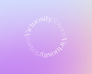 Circular Virtuosity Senses logo in black, placed over a purple, blue, and pink gradient.