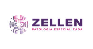 pathology lab brand identity Zellen’s full logo with symbol, name, and descriptor on a white background.