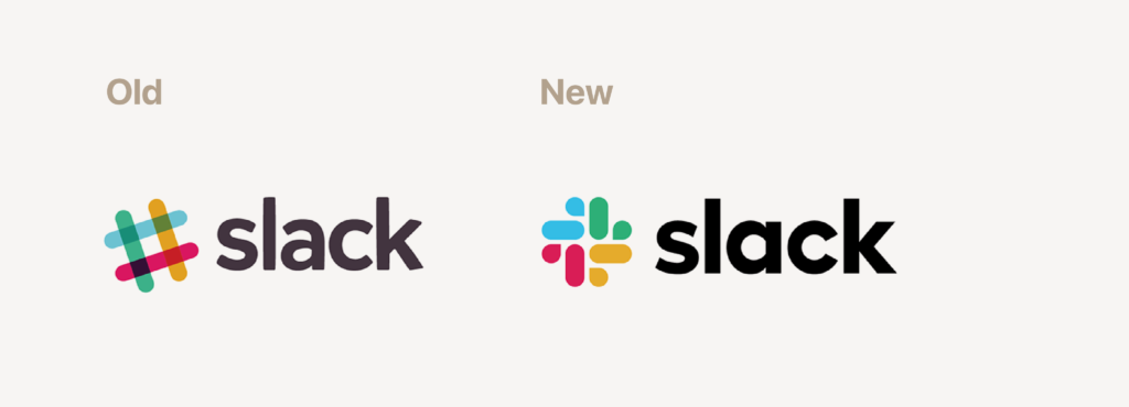 Slack logo redesign comparison showcasing what makes a brand memorable through consistent yet refreshed identity.