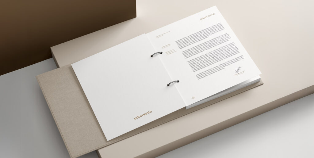 Branded folder with letterhead documents for adamanto.