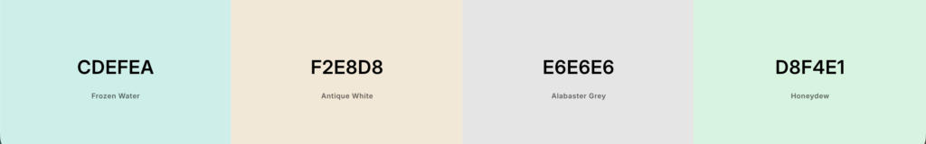 Wrong example palette of pale aqua, cream, light gray and mint — reminder to choose brand colors with contrast.