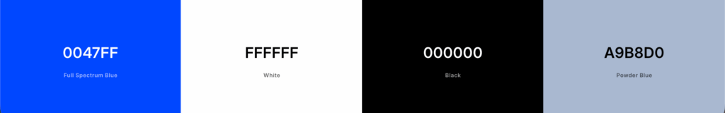 Wrong example palette with vivid blue, white, black and powder blue — guide to choose brand colors that avoid clichés.