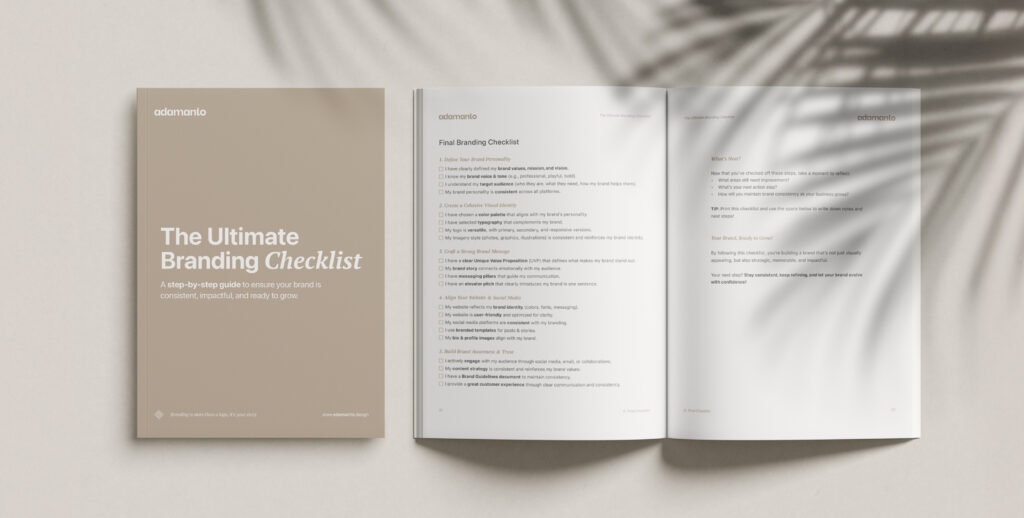 Branding checklist created by brand identity designer Monserrat Urueña to help entrepreneurs build stronger brands.