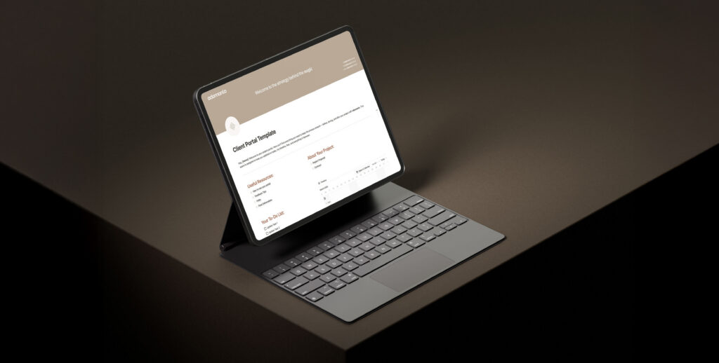 Client portal workspace created by brand identity designer Monserrat Urueña for a structured branding experience.